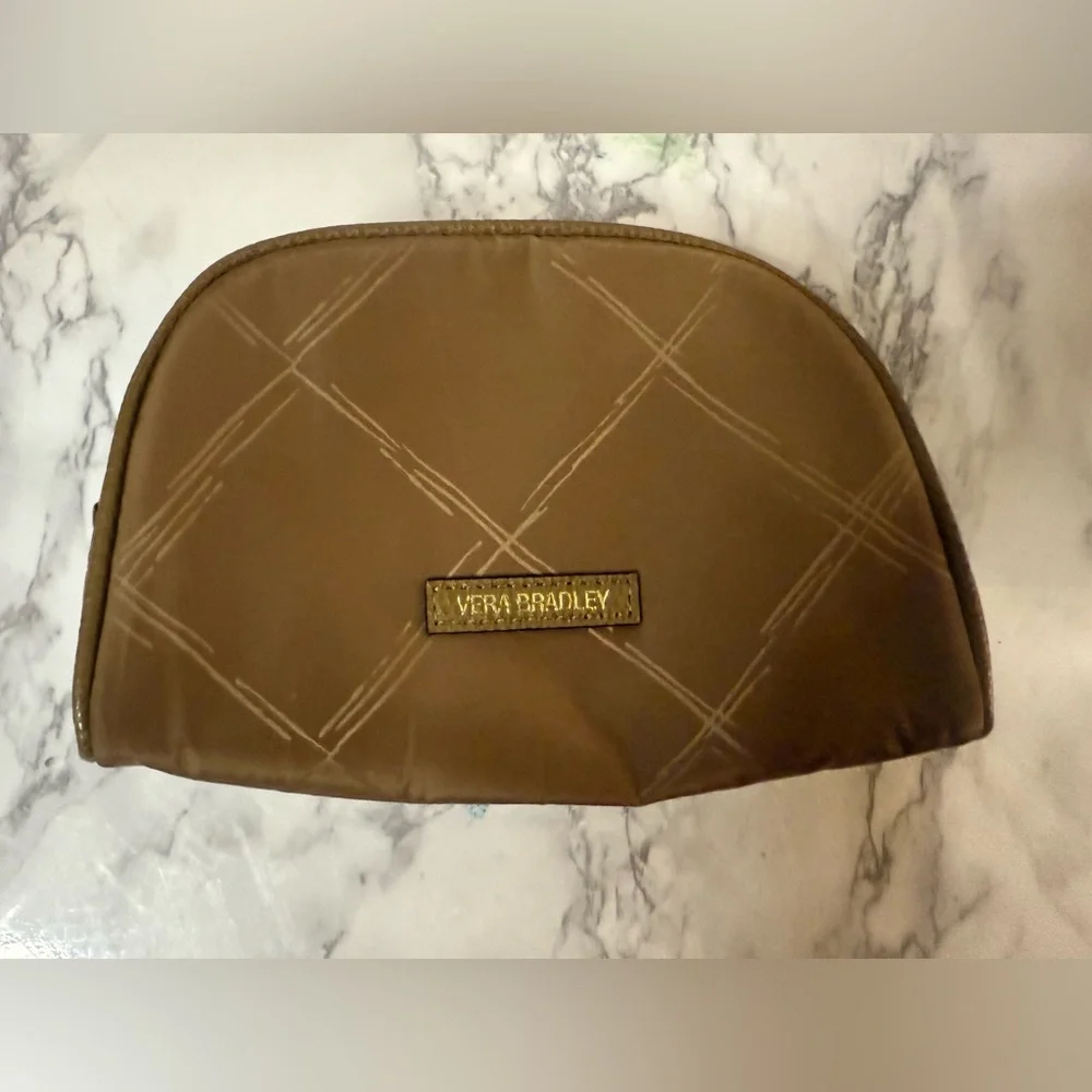 Vera Bradley Tan & Gold Full Zip Cosmetic/Storage Bag